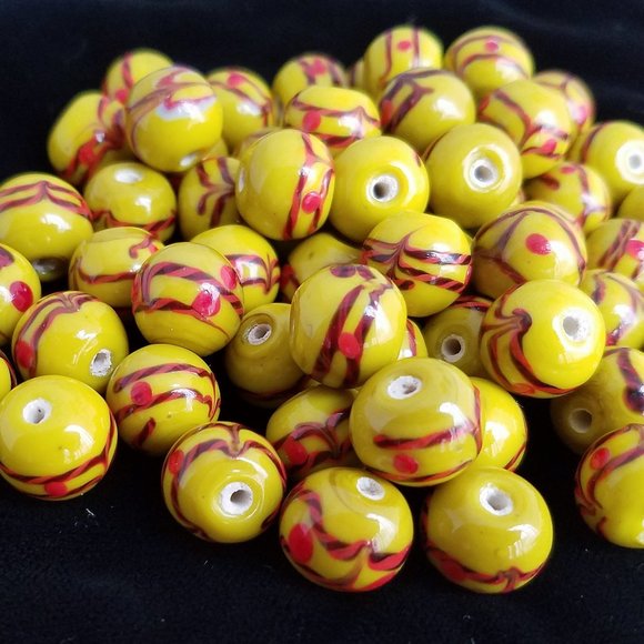 60+ Yellow w/Brown & Orange BEADS Round bundle set lot - Picture 5 of 8
